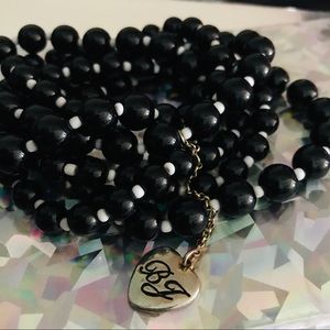 Multi strand black stretch beads bracelet Betsey Johnson vintage layer pinup SB2